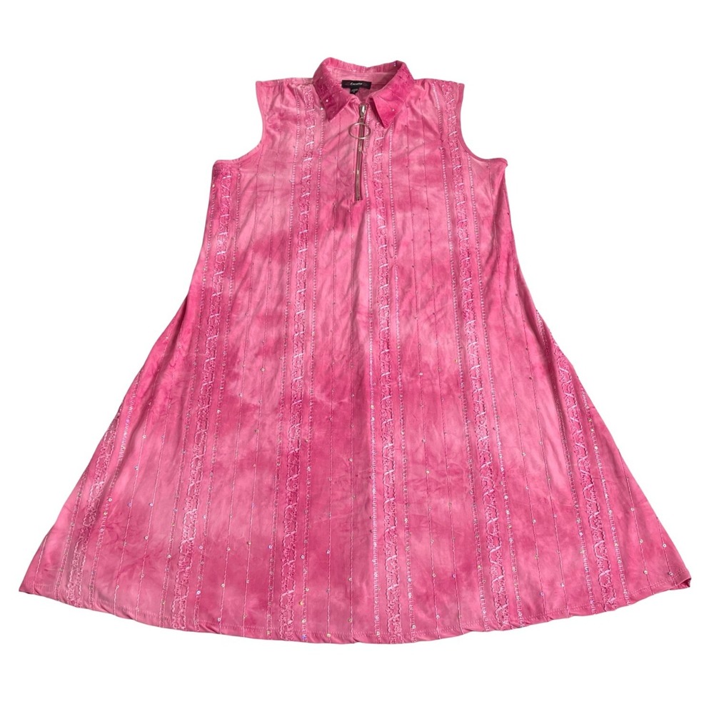 Cocomo Dress Womens Medium Pink Y2K Sequin Embroidered O Ring Zip Fairy Grunge
